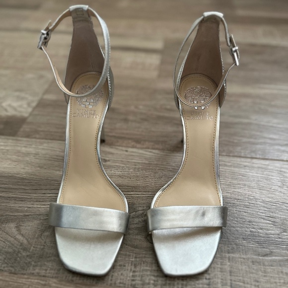 Vince Camuto Silver Metallic Ankle Strap Heels - Picture 1 of 7